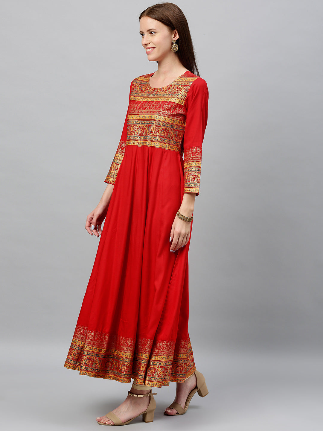 Rayon Gold Print Anarkali Kurta - Image 3