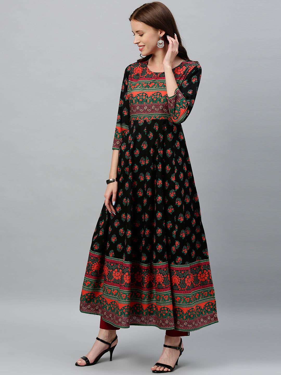 Cotton Floral Print Anarkali Kurta - Image 3