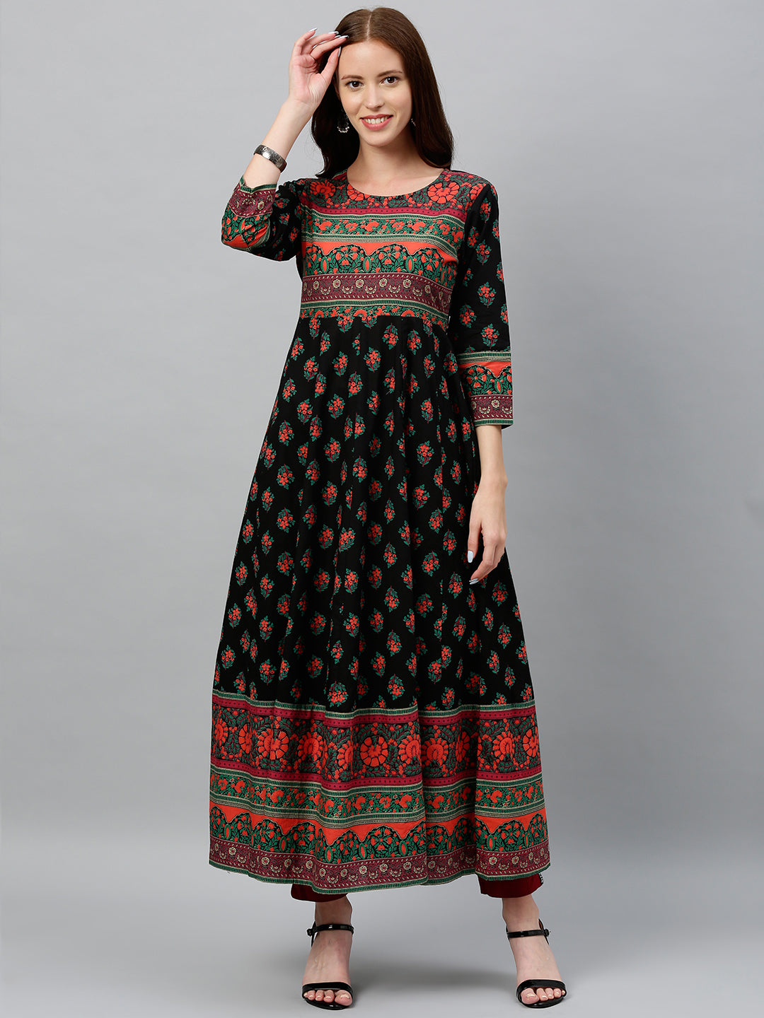 Cotton Floral Print Anarkali Kurta - Image 4