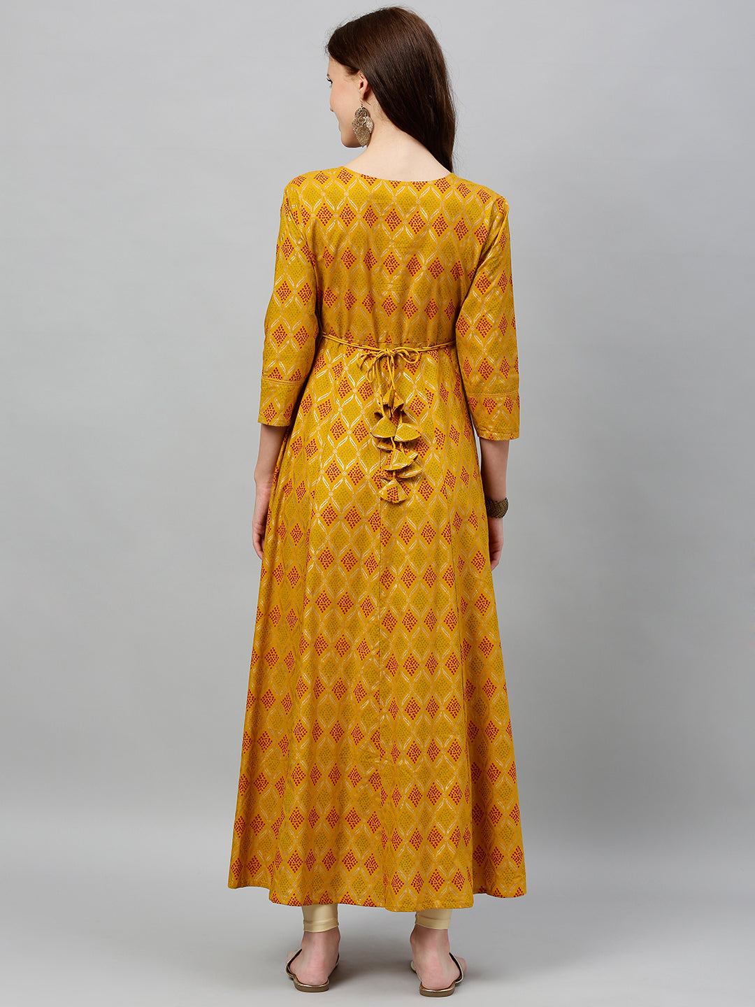 Cotton Gold Print Anarkali Kurta - Image 2