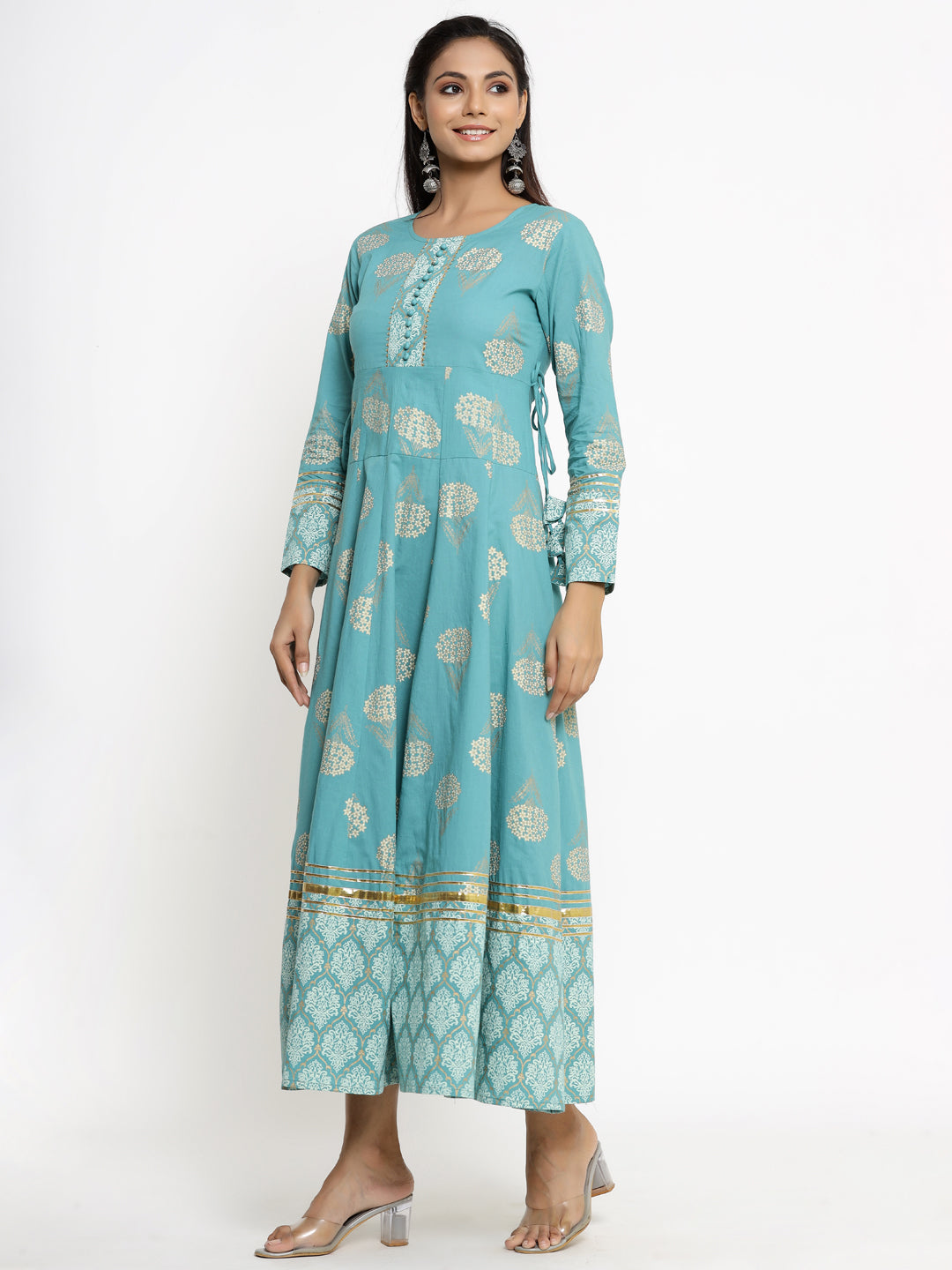 Rayon Gold Print Anarkali Kurta - Image 3