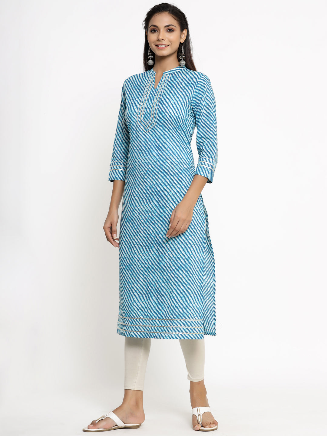 Cotton Stripe Print Straight Kurta - Image 5