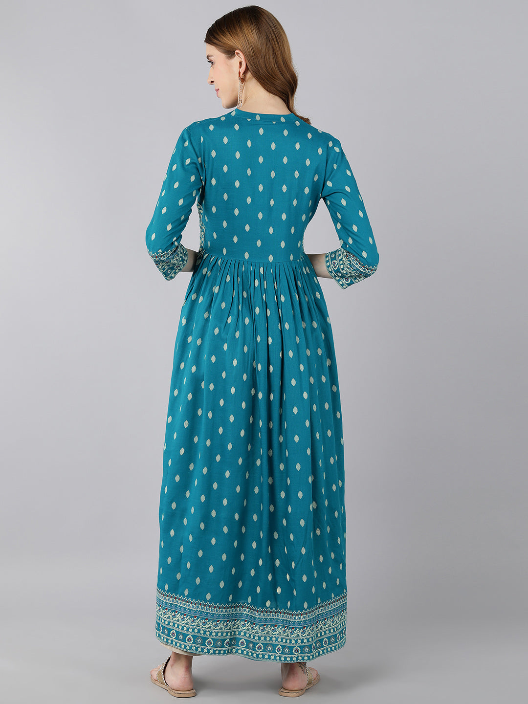Rayon Printed A-Line Kurta (Turquoise) - Image 2