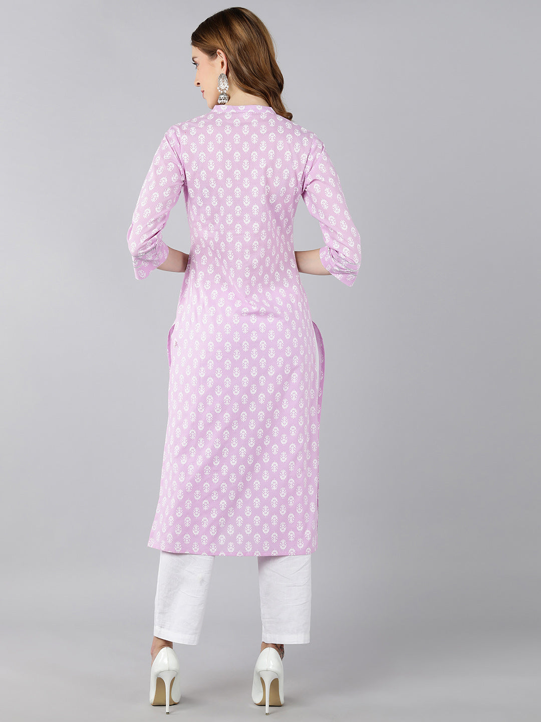Cotton Printed Straight Kurta (Purple) - Image 2