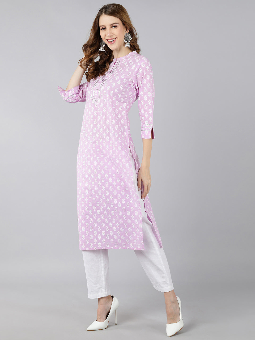 Cotton Printed Straight Kurta (Purple) - Image 3