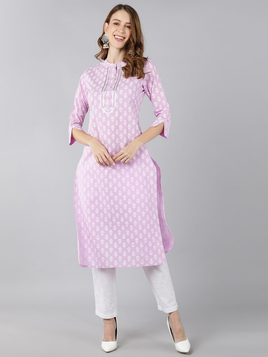 Cotton Printed Straight Kurta (Purple) - Image 4