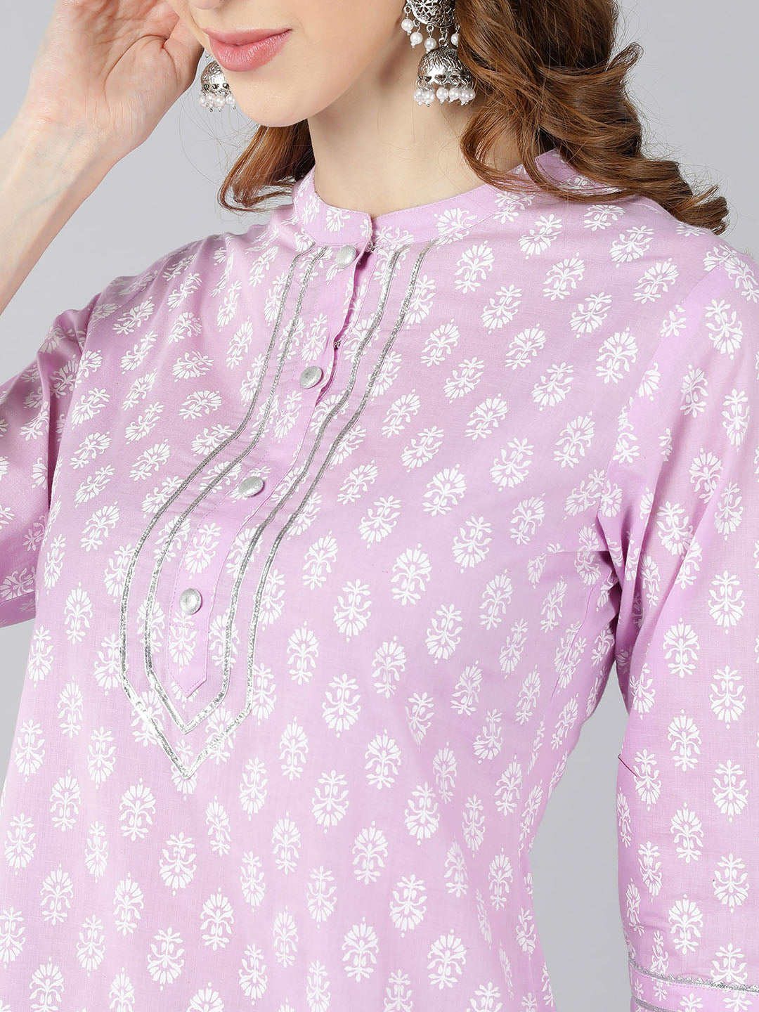 Cotton Printed Straight Kurta (Purple) - Image 5