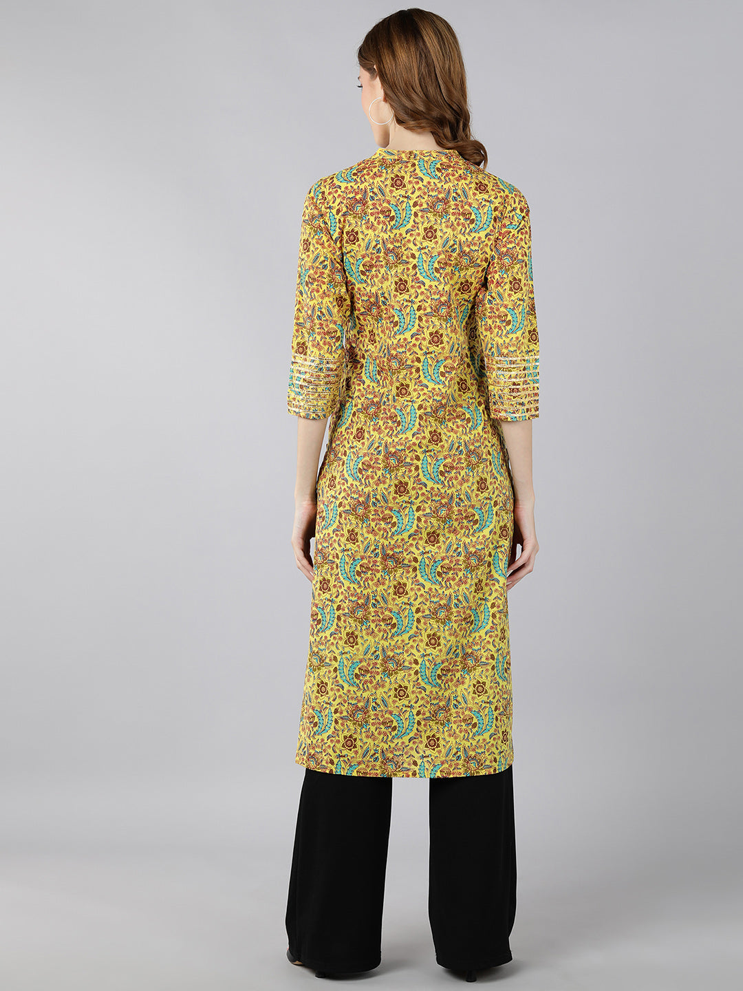Cotton Printed Straight Kurta (Mustard) - Image 2