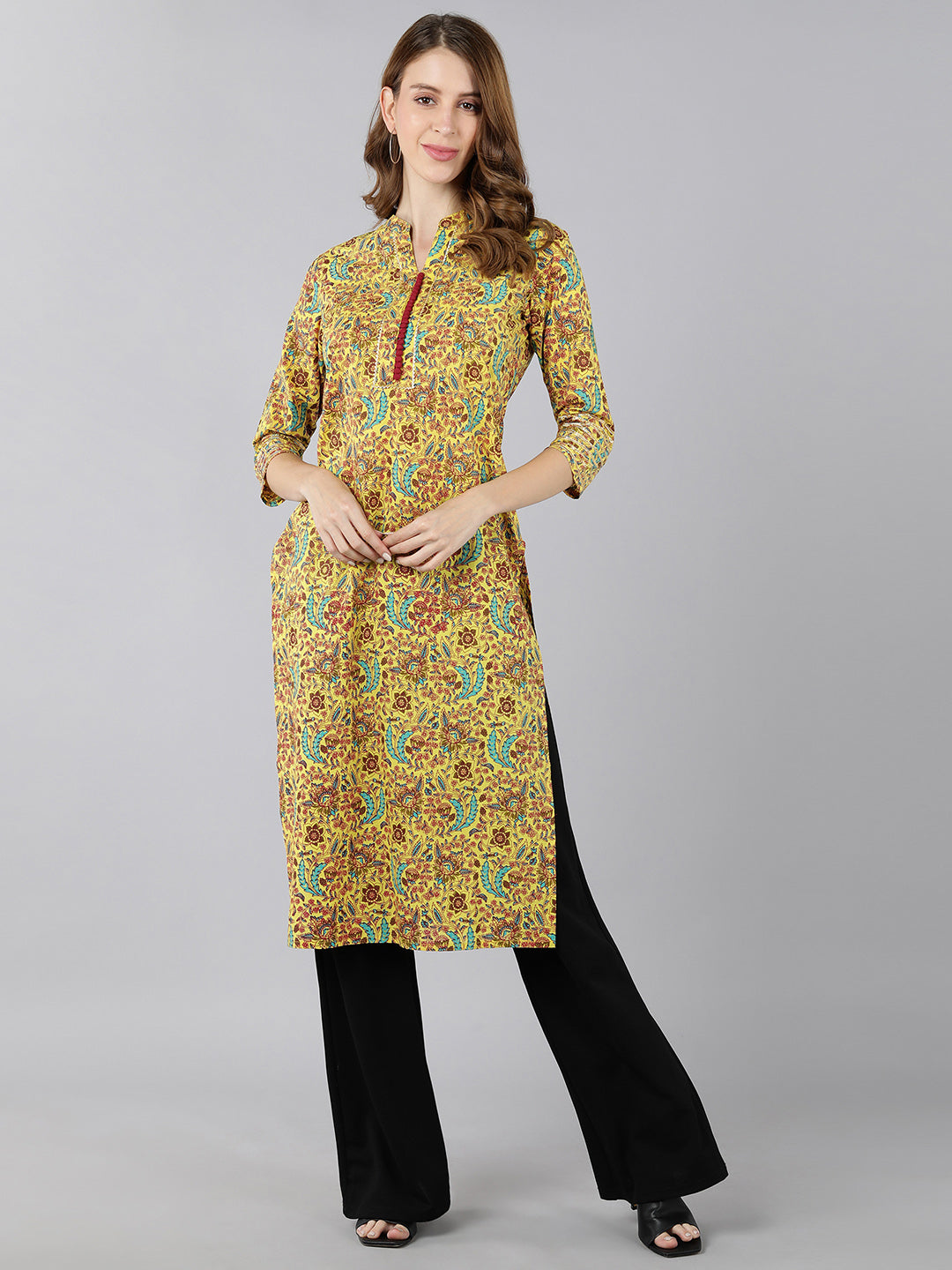Cotton Printed Straight Kurta (Mustard) - Image 5