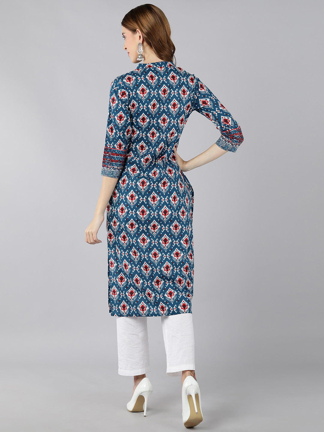 Cotton Printed Straight Kurta (Blue) - Image 2