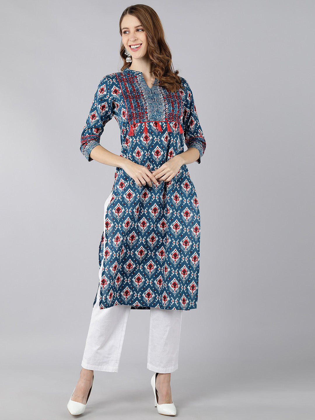 Cotton Printed Straight Kurta (Blue) - Image 5