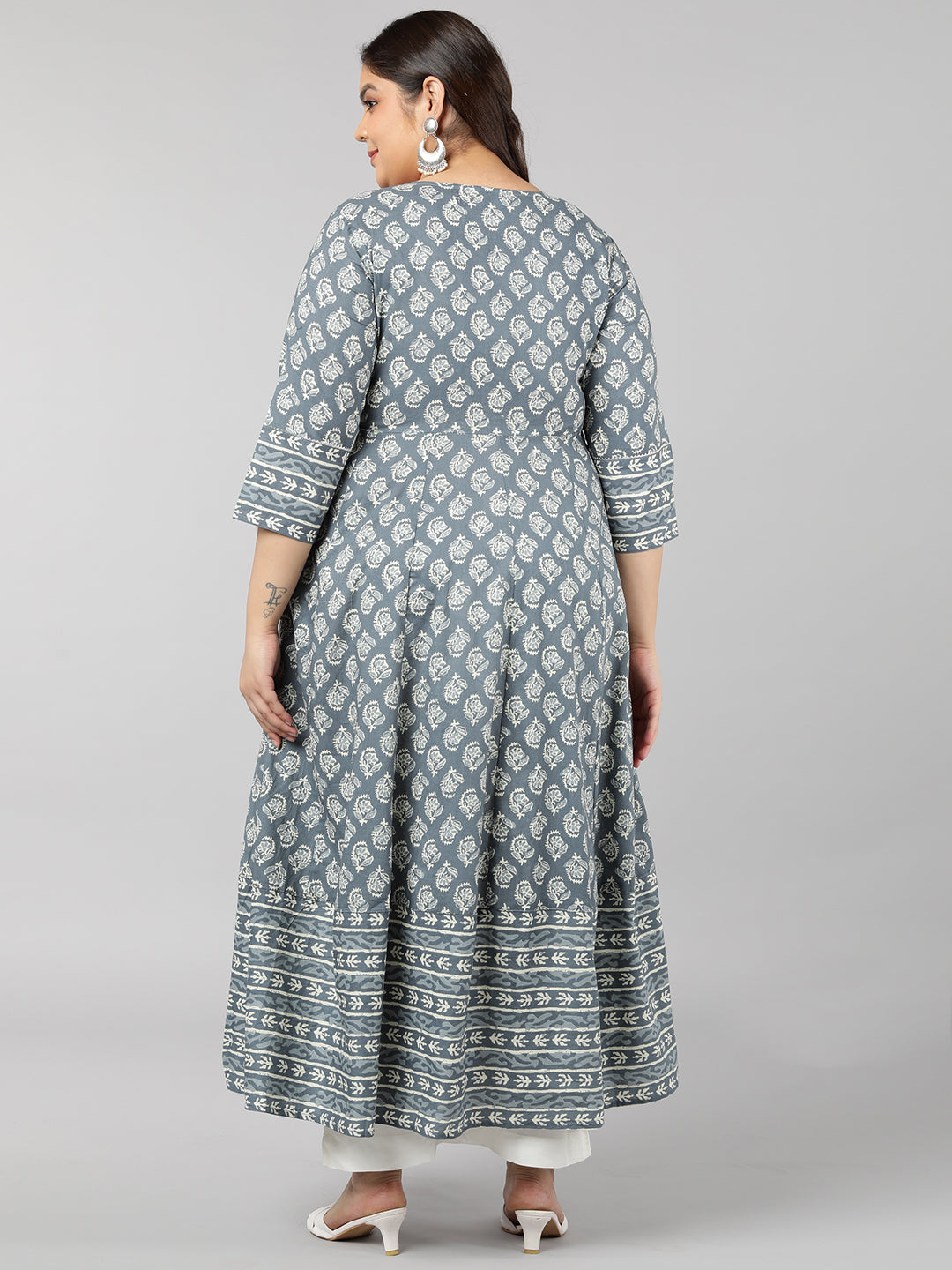 Cotton Printed Anarkali Kurta (Grey) - Image 2
