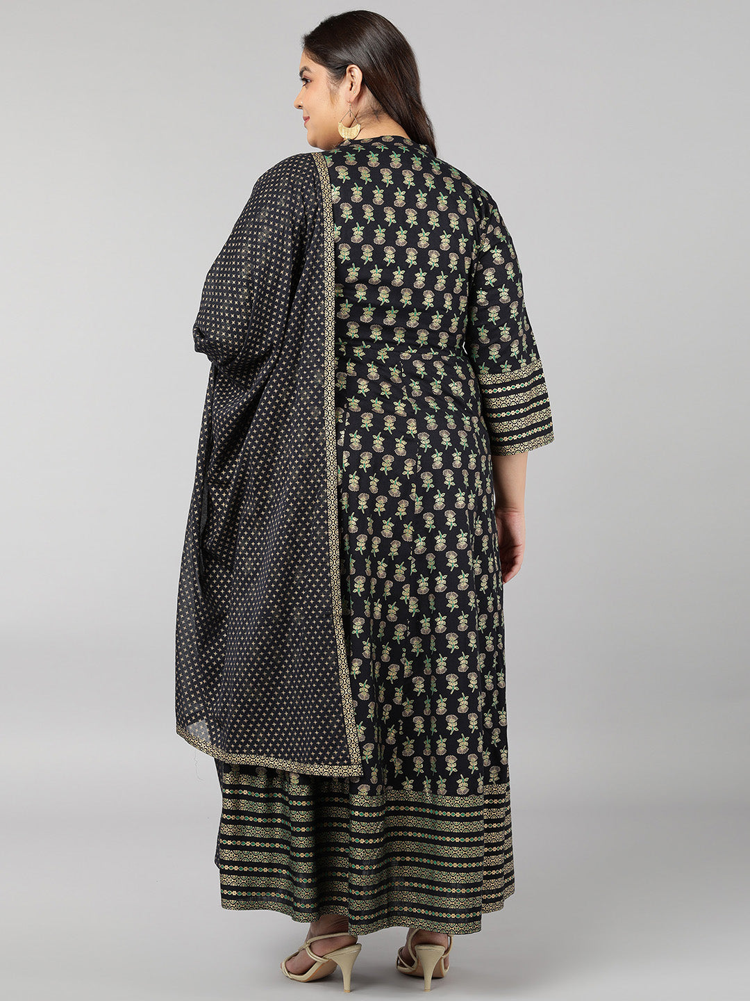 Rayon Printed Anarkali Kurta Set (Green) - Image 2
