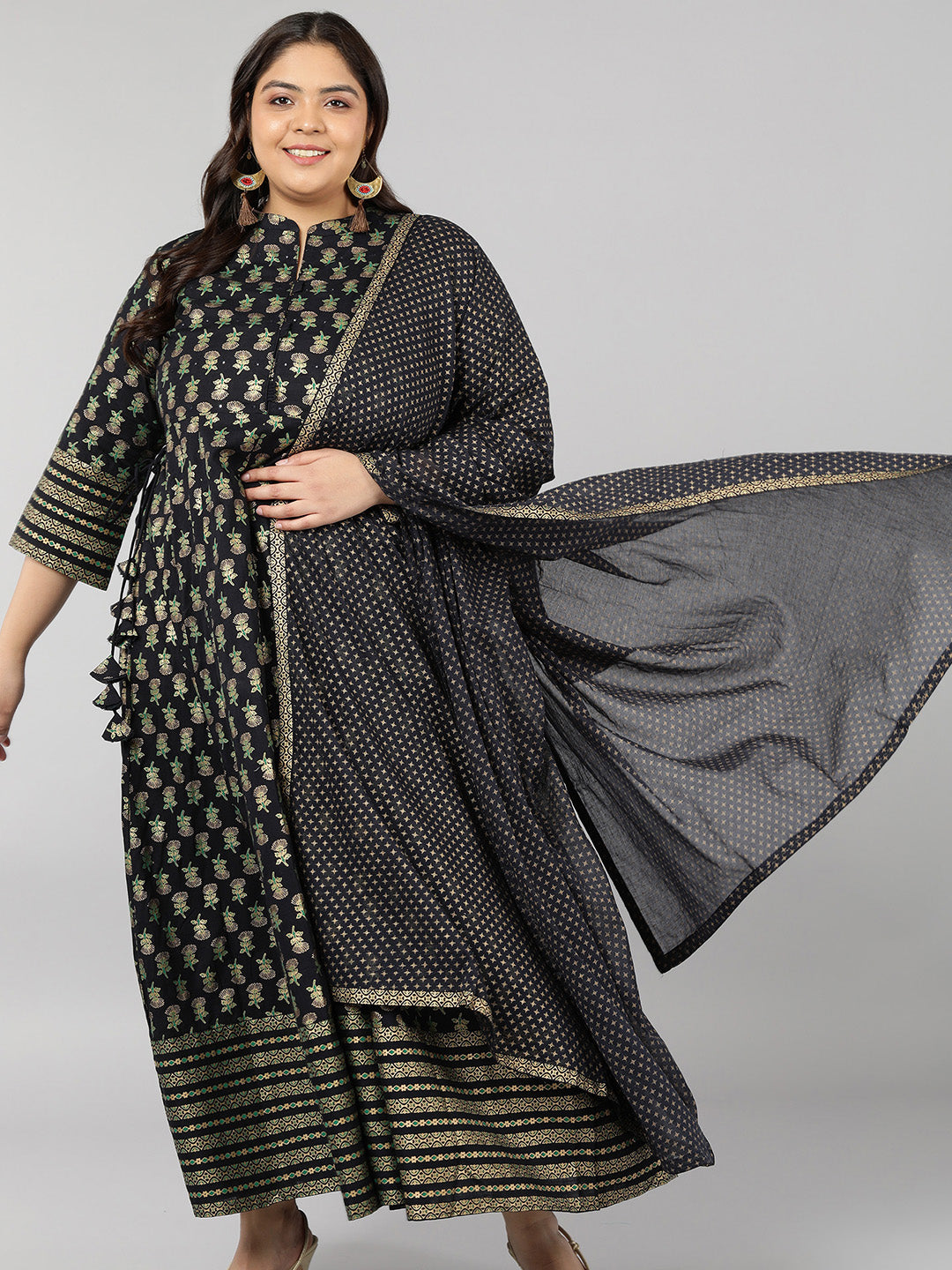 Rayon Printed Anarkali Kurta Set (Green) - Image 3