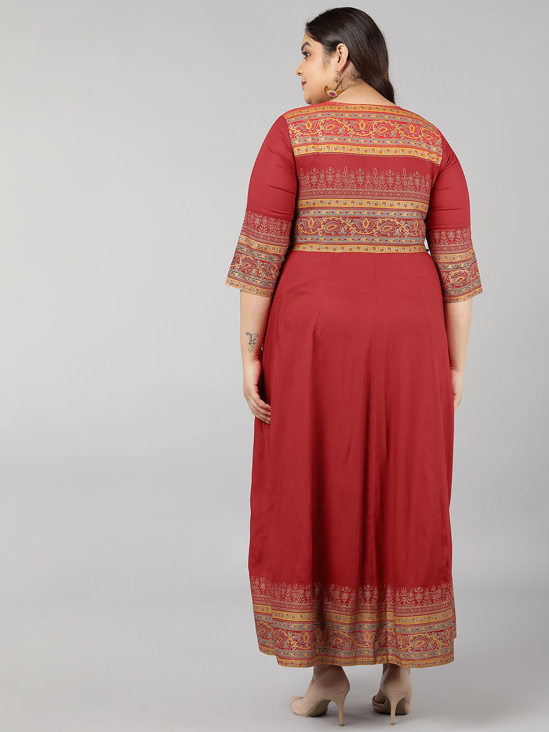 Rayon Gold Print Anarkali Kurta (Red) - Image 2