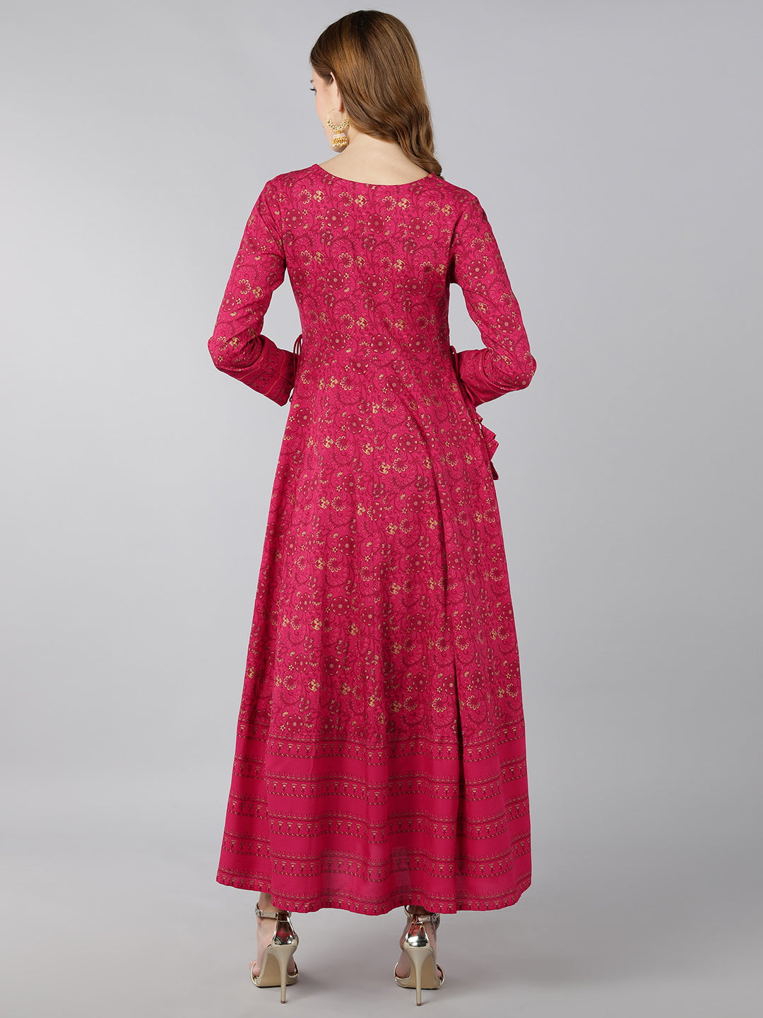 Rayon Gold Print Anarkali Kurta (Pink) - Image 2