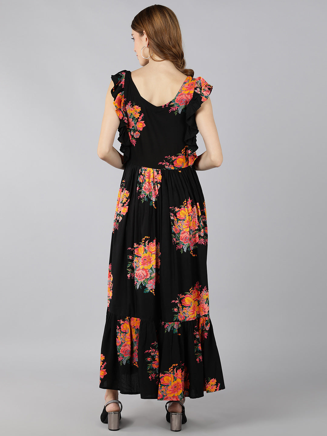 Rayon Printed Anarkali Kurta (Black) - Image 2