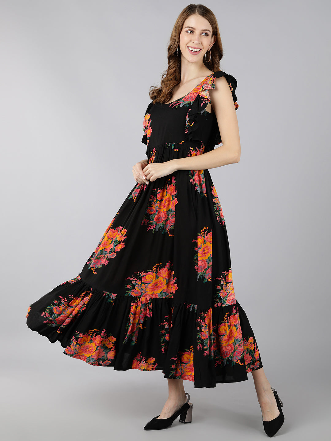Rayon Printed Anarkali Kurta (Black) - Image 4