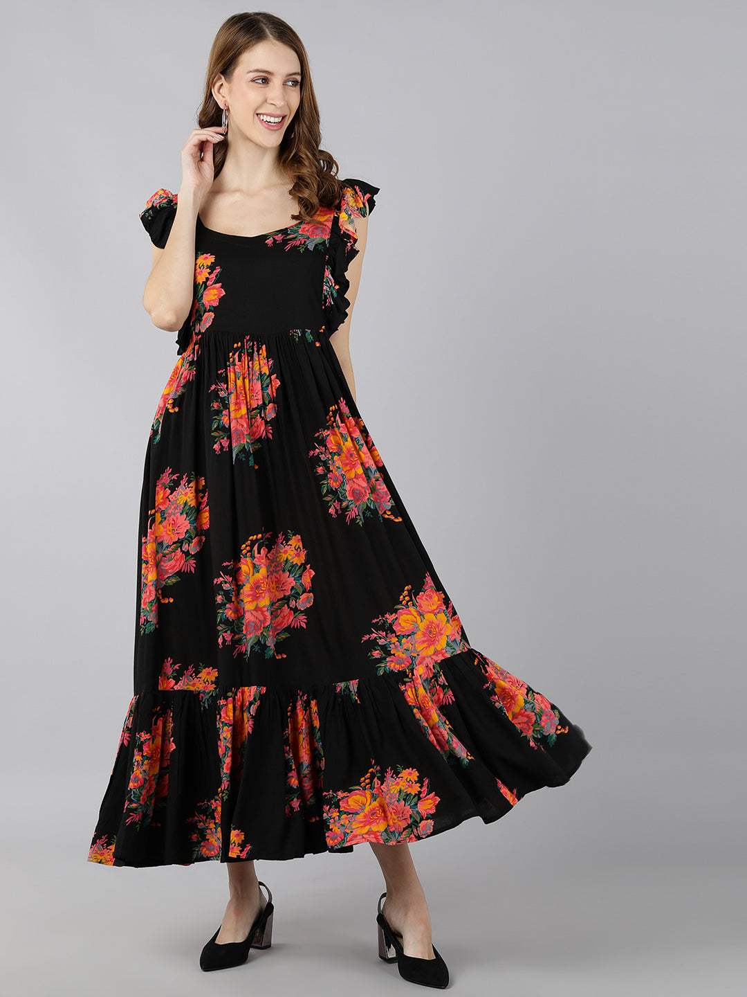 Rayon Printed Anarkali Kurta (Black) - Image 5