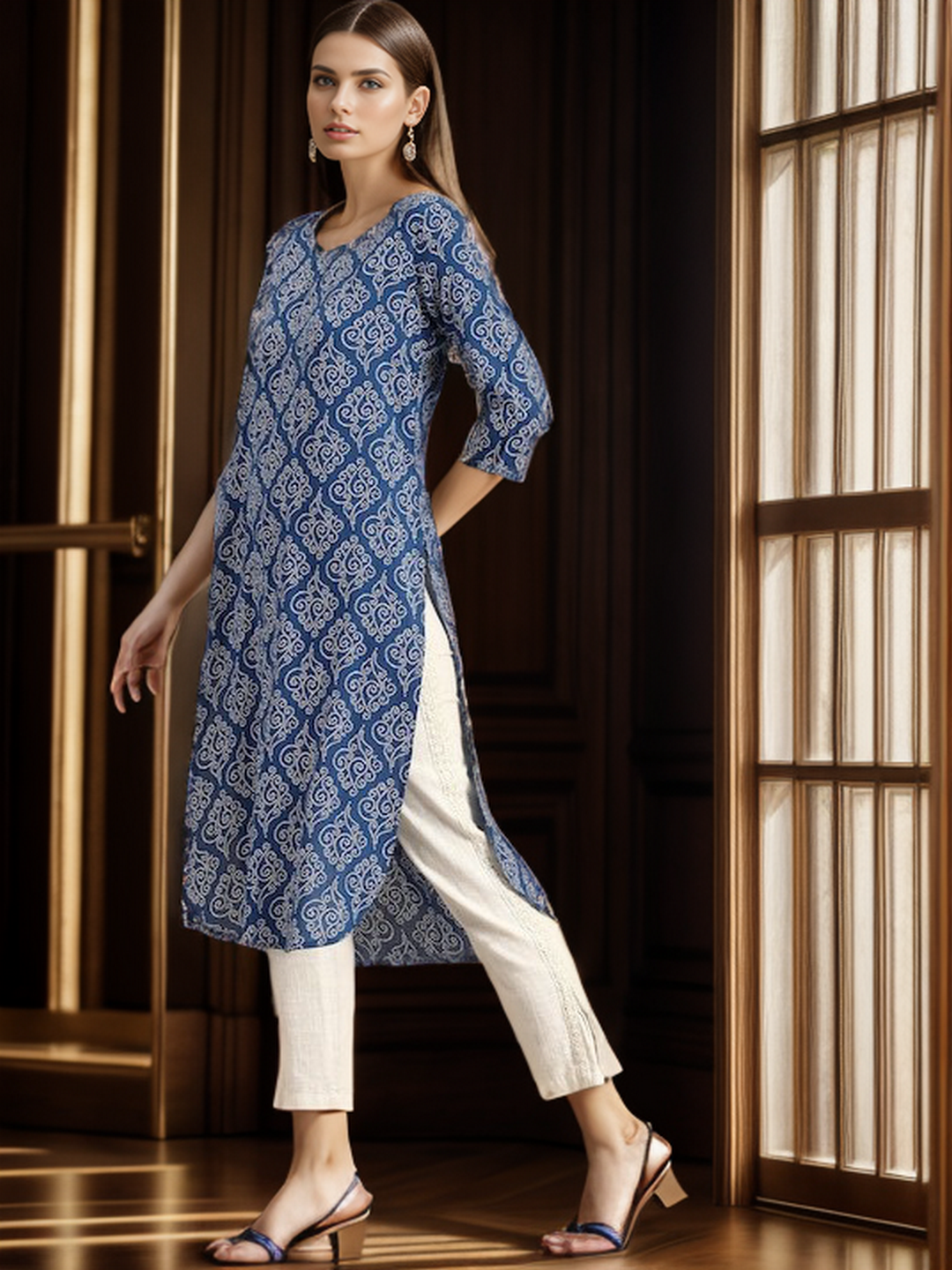 Rayon Bandhani Print Straight Kurta - Image 3