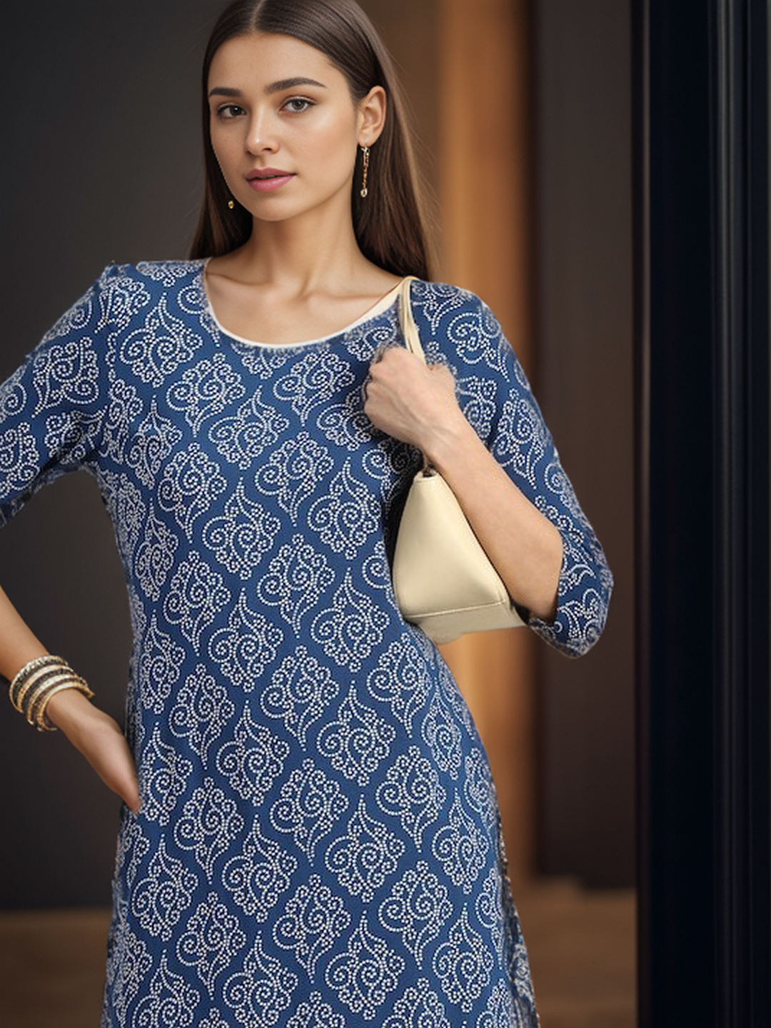 Rayon Bandhani Print Straight Kurta - Image 4