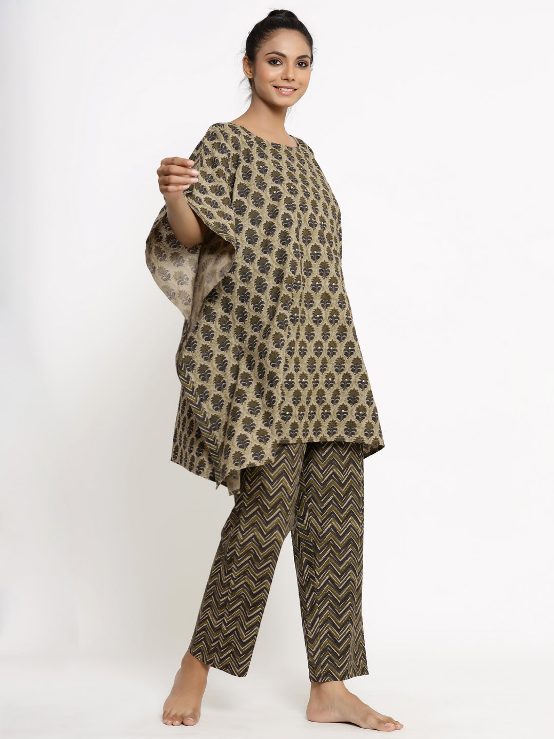 Cotton Printed Kaftan Kaftan With Pant - Image 5