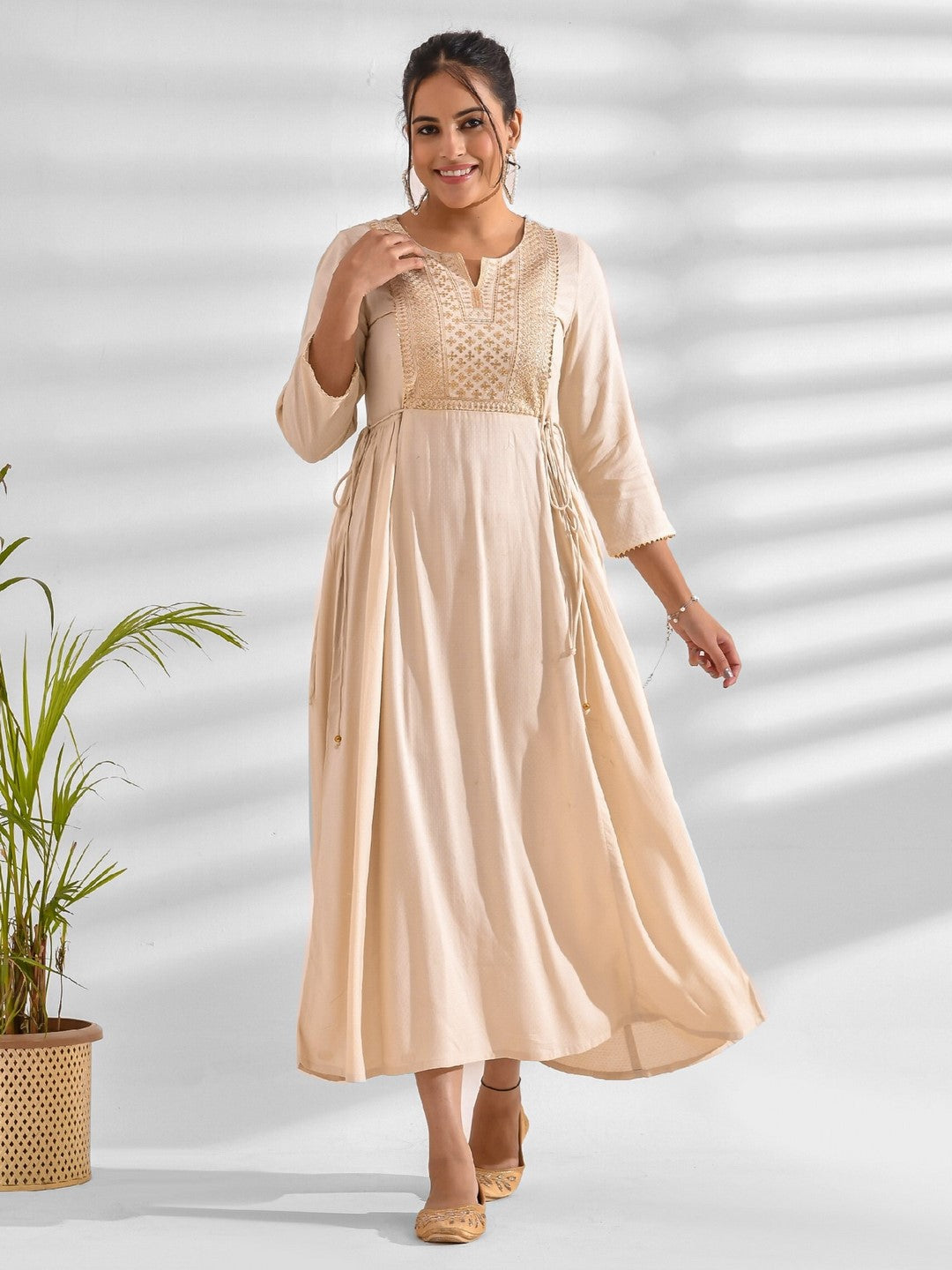 Flared Ethnic Motifs Viscose Rayon Dress