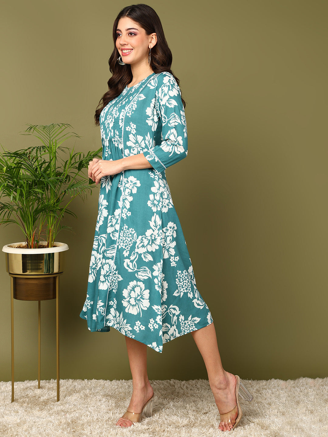 Flared Printed Viscose Rayon Dress - Image 3