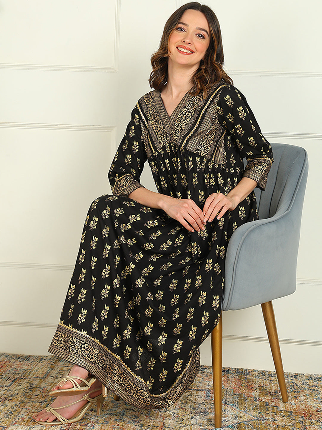 Flared Printed Viscose Rayon Dress - Image 3