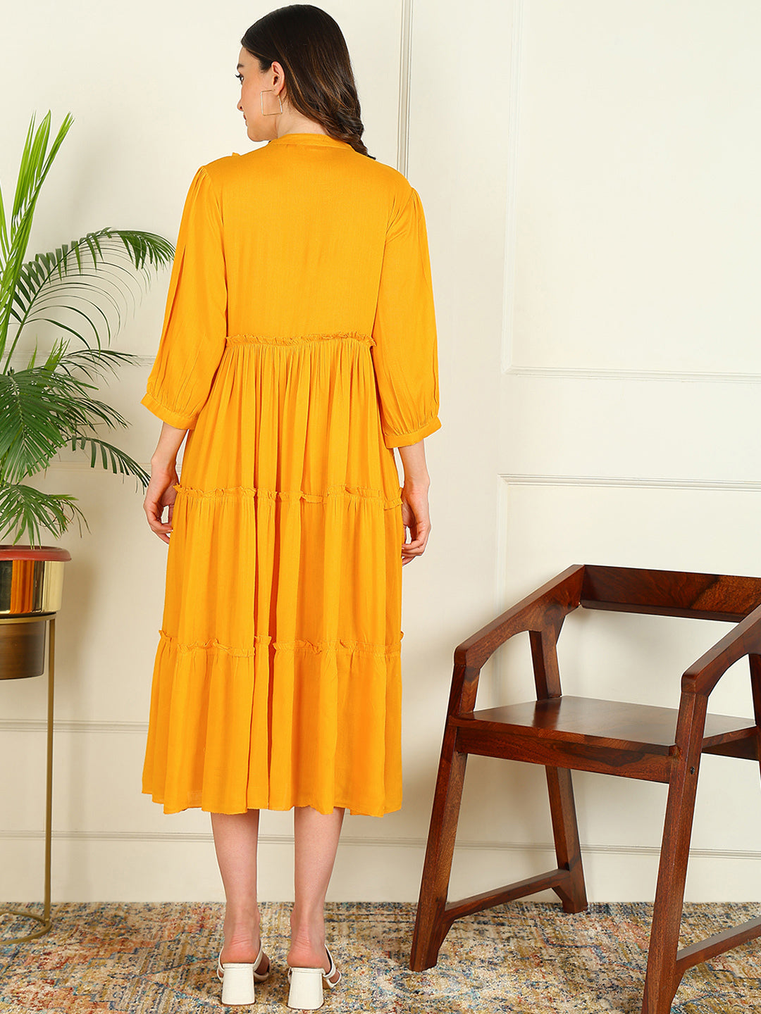 Flared Solid Viscose Rayon Dress - Image 2
