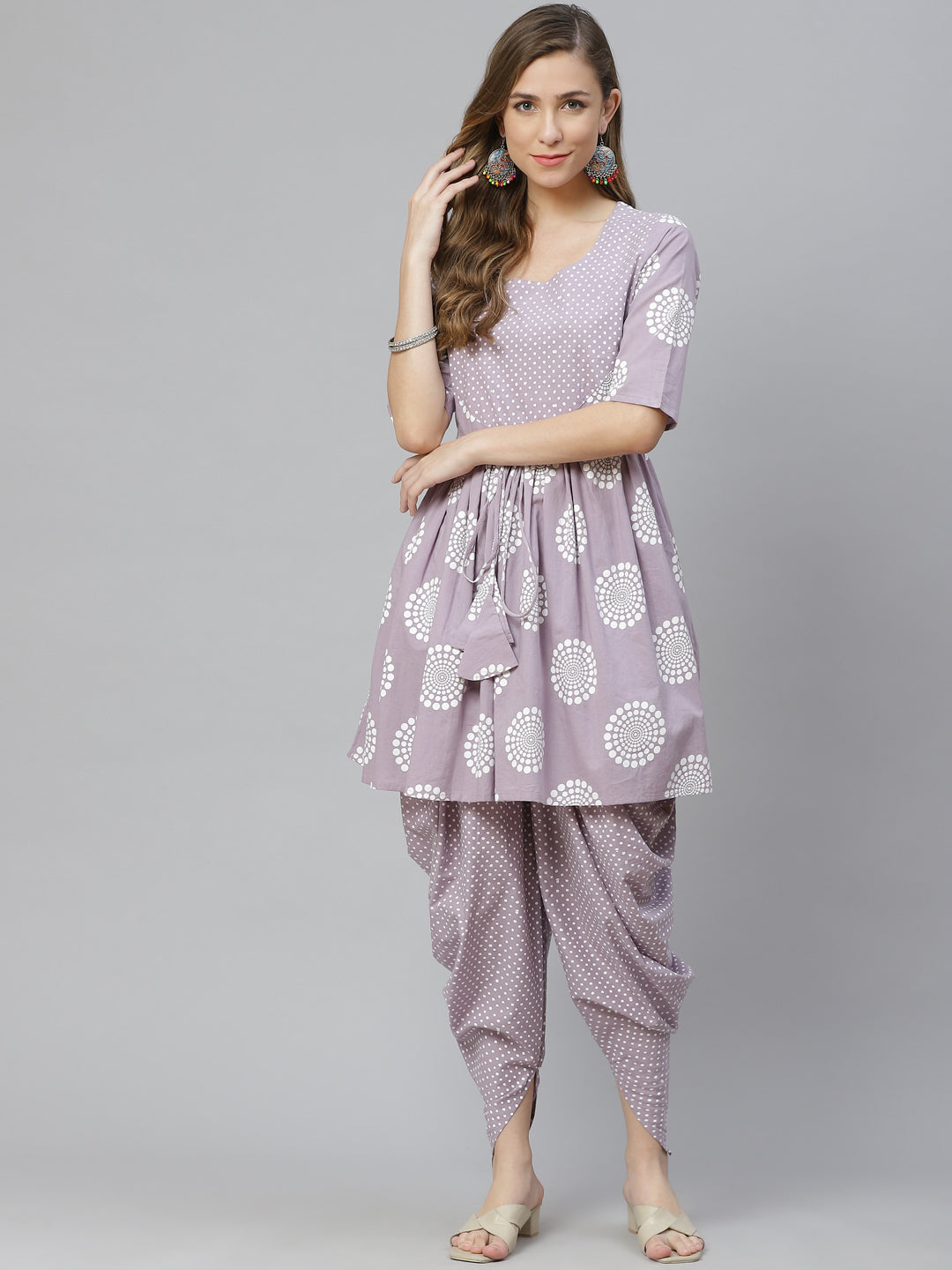 Printed Pure Cotton Above Knee Round Neck Kurta Set - Image 4