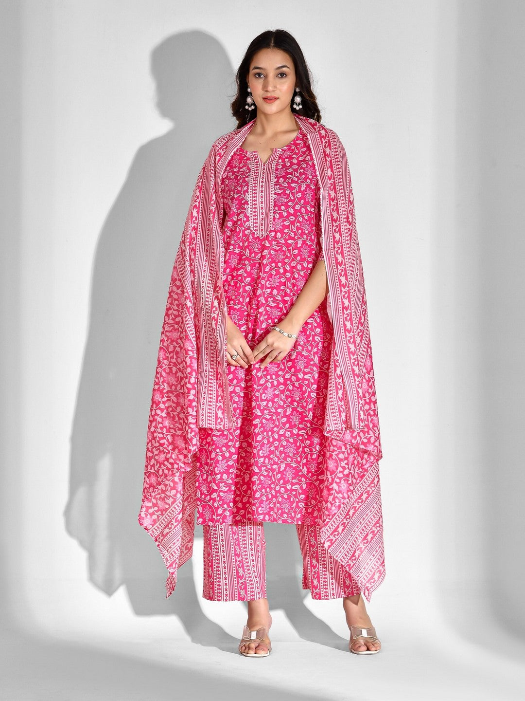 Pure Cotton Floral Round Neck Kurta Set - Image 3