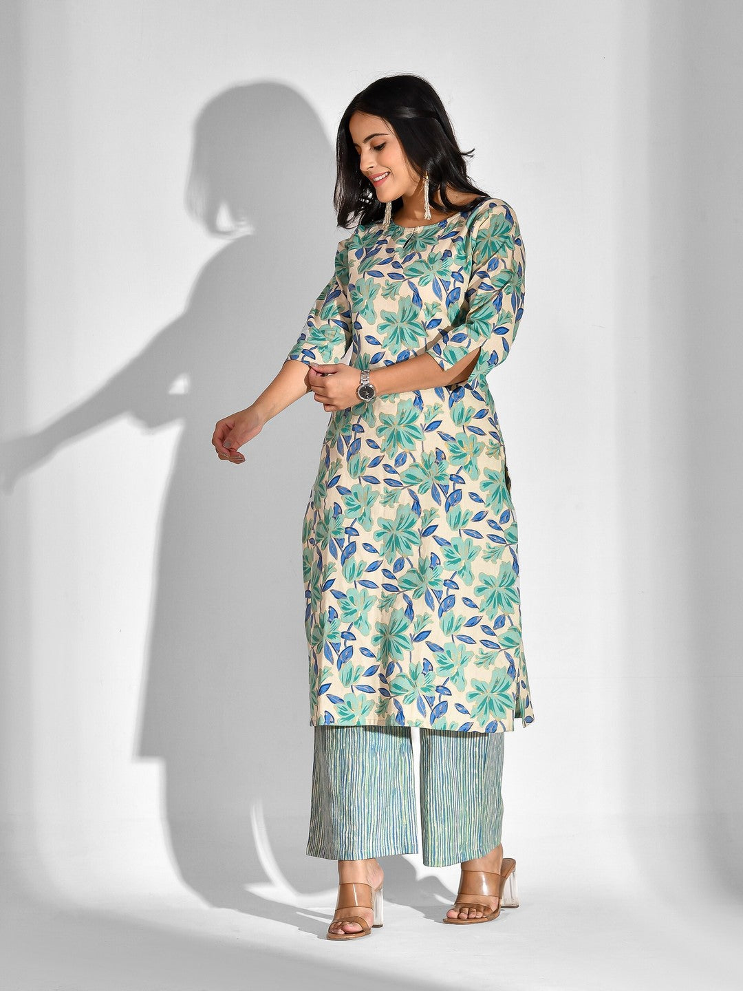 Printed Pure Cotton 3/4 Sleeve Kurta And Palazzo Set - Image 2
