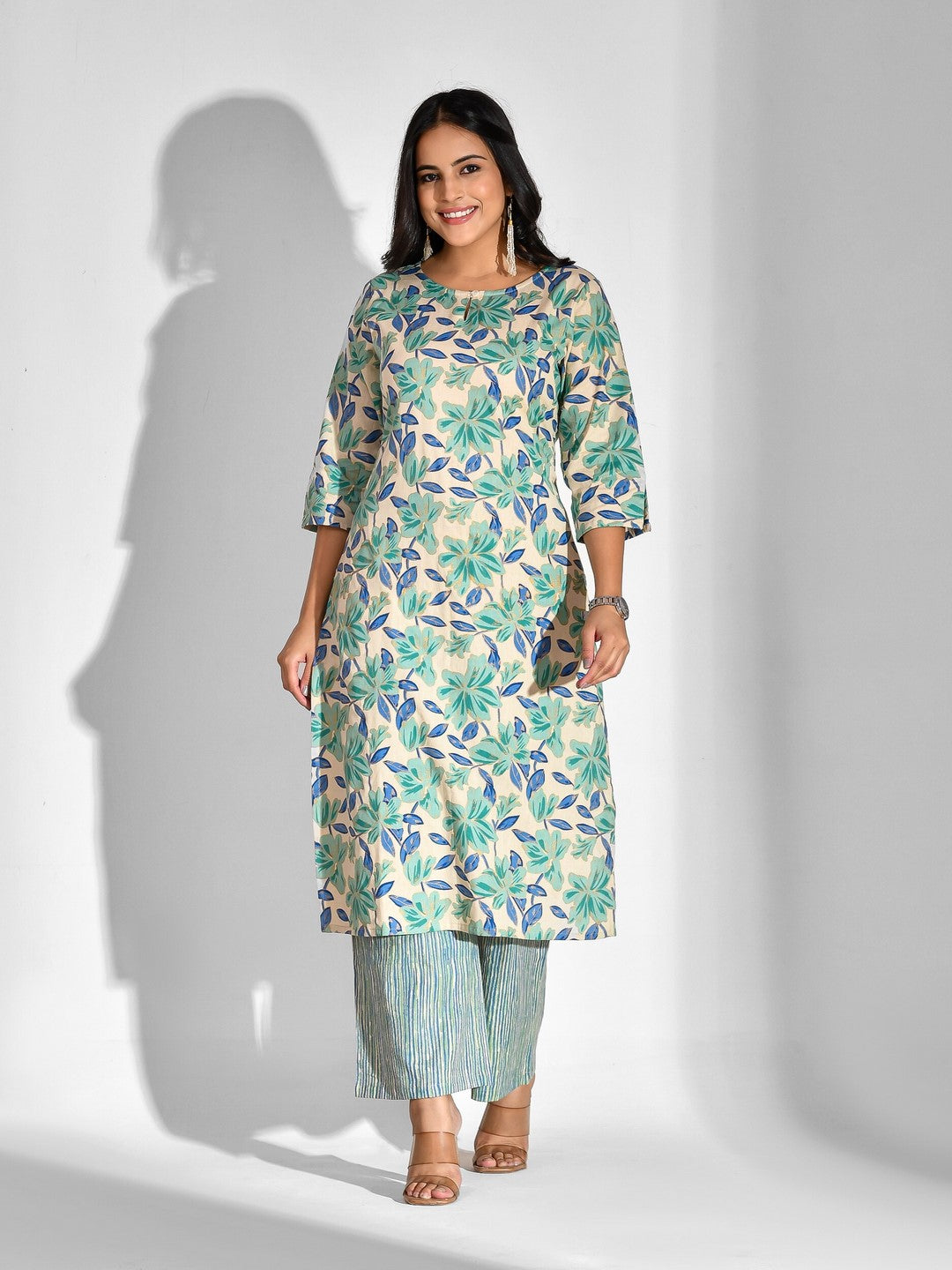 Printed Pure Cotton 3/4 Sleeve Kurta And Palazzo Set - Image 4