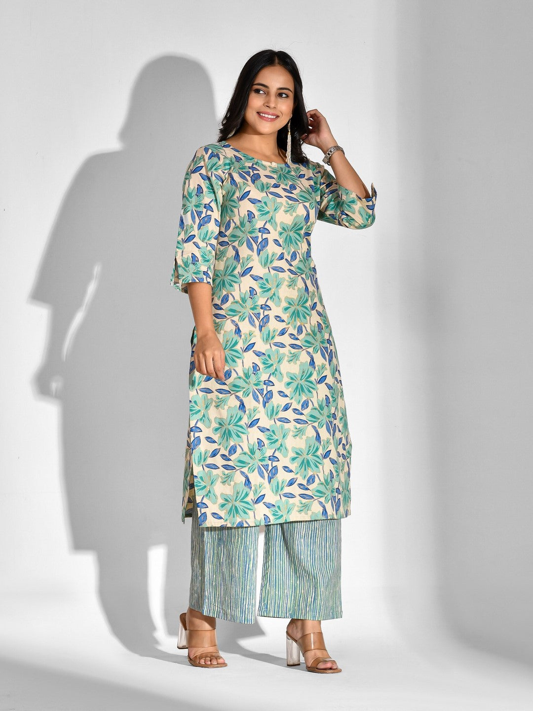Printed Pure Cotton 3/4 Sleeve Kurta And Palazzo Set - Image 5