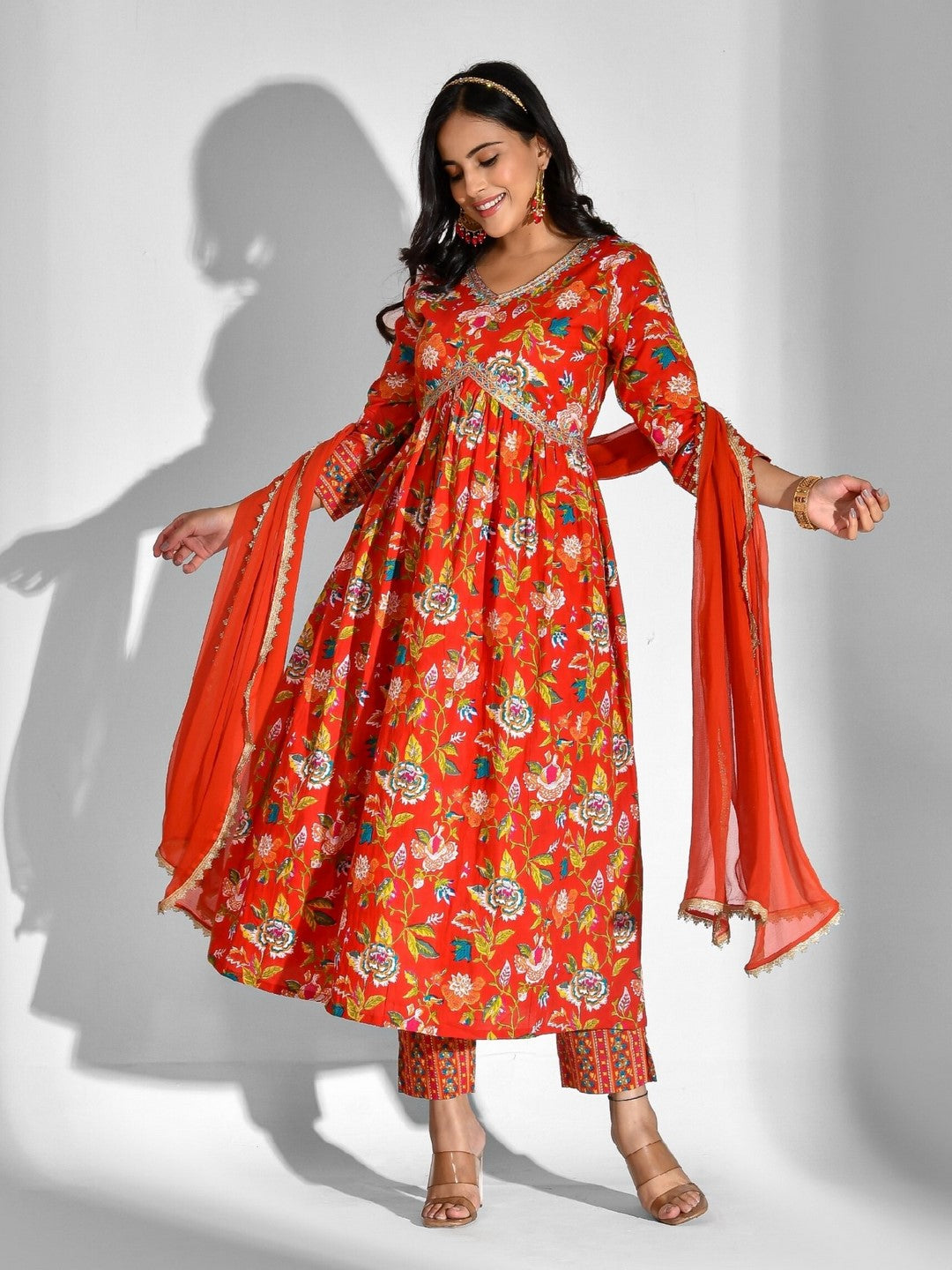 Printed Pure Cotton 3/4 Sleeve Kurta And Trouser Set With Dupatta - Image 3