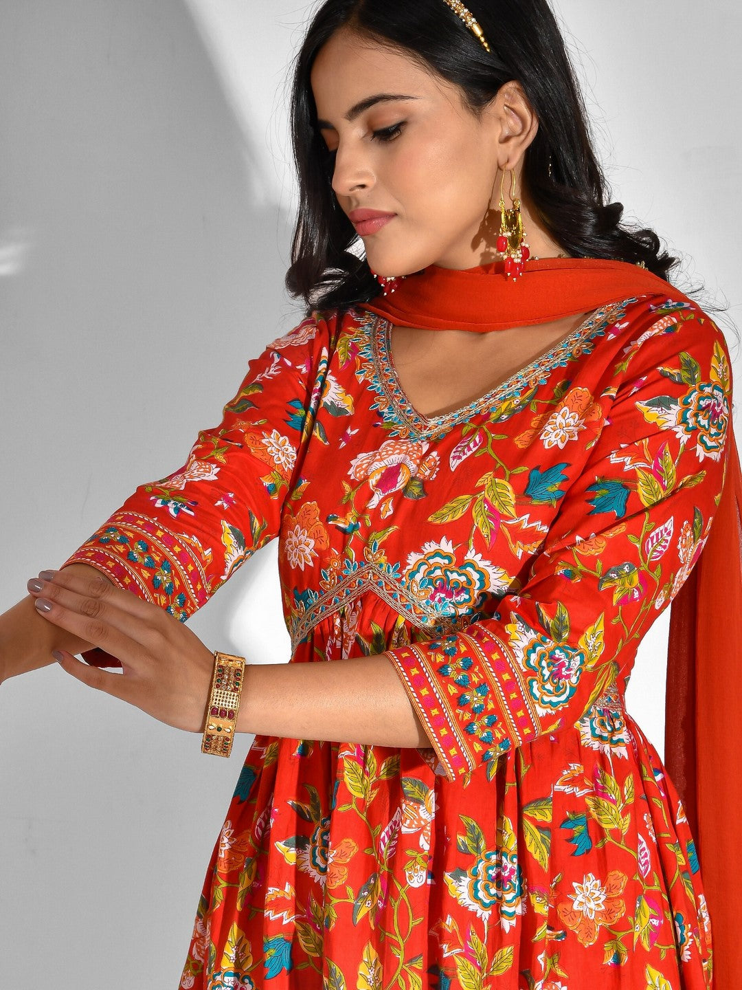 Printed Pure Cotton 3/4 Sleeve Kurta And Trouser Set With Dupatta - Image 5