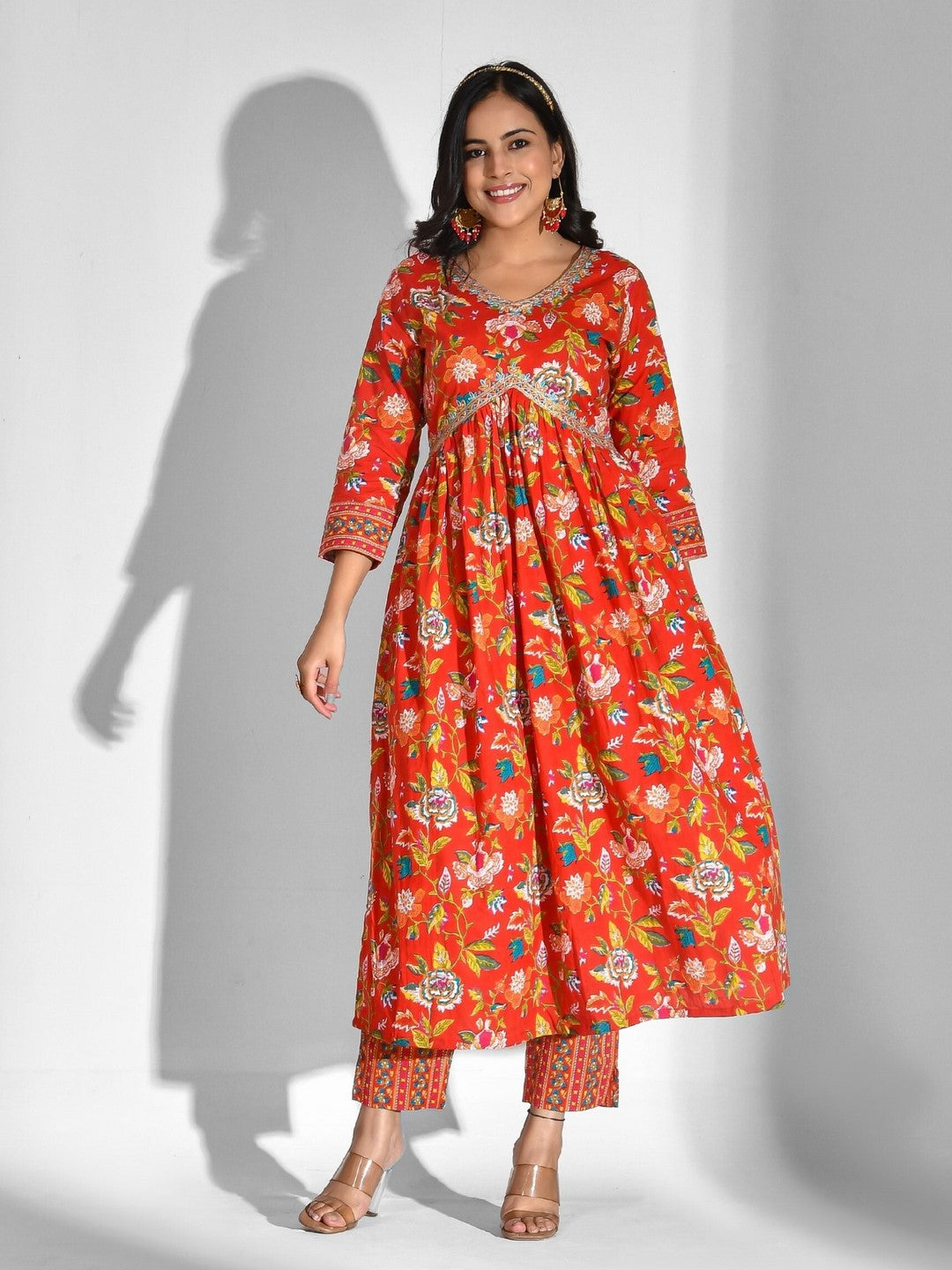 Printed Pure Cotton 3/4 Sleeve Kurta And Trouser Set With Dupatta - Image 6