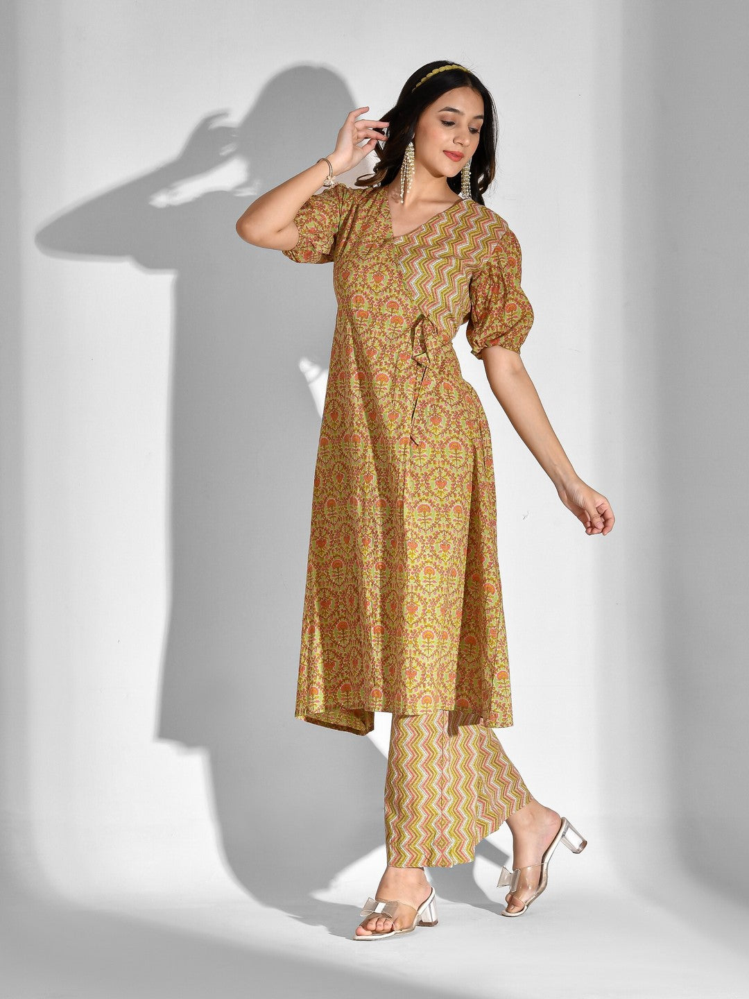 Printed Pure Cotton Short Sleeve Kurta And Palazzo Set - Image 3