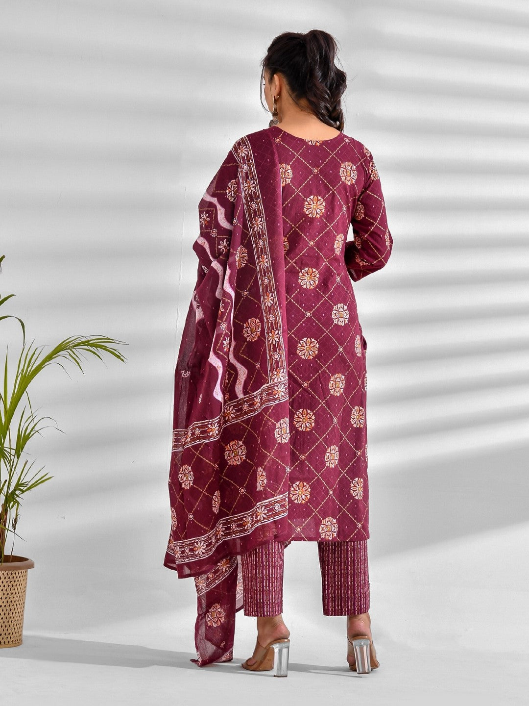 Printed Pure Cotton 3/4 Sleeve Kurta And Trouser Set With Dupatta - Image 2