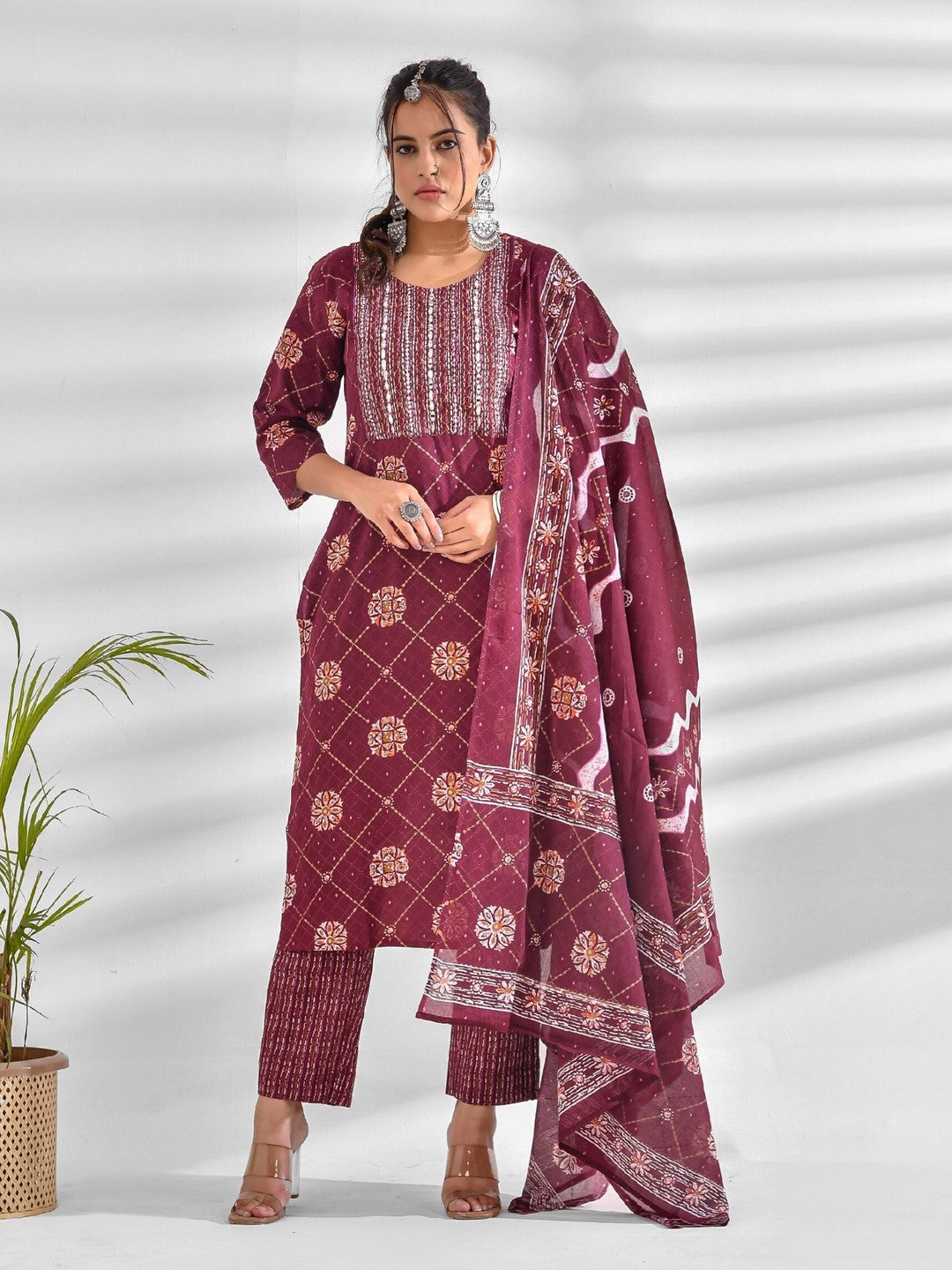 Printed Pure Cotton 3/4 Sleeve Kurta And Trouser Set With Dupatta - Image 4