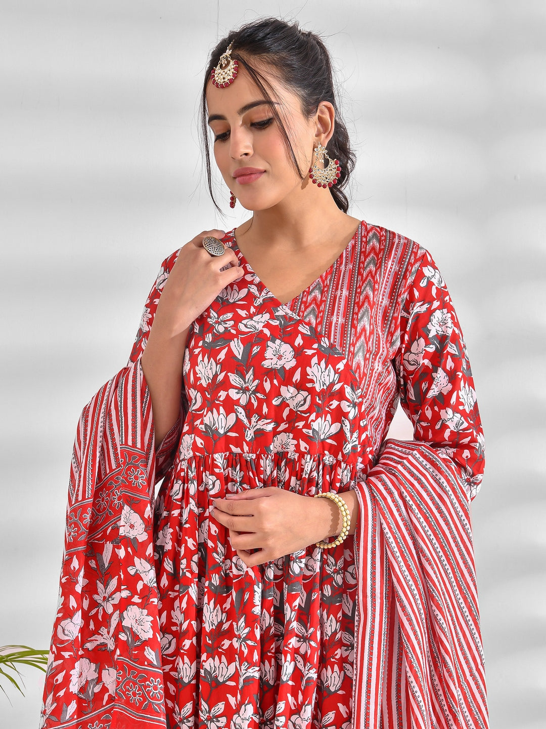 Printed Pure Cotton 3/4 Sleeve Kurta And Trouser Set With Dupatta - Image 3