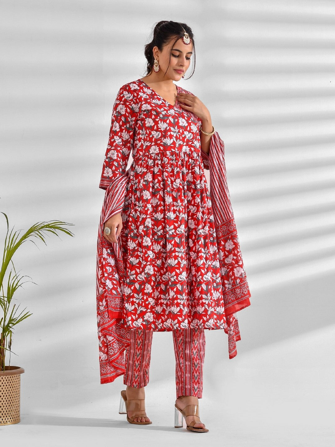 Printed Pure Cotton 3/4 Sleeve Kurta And Trouser Set With Dupatta - Image 6