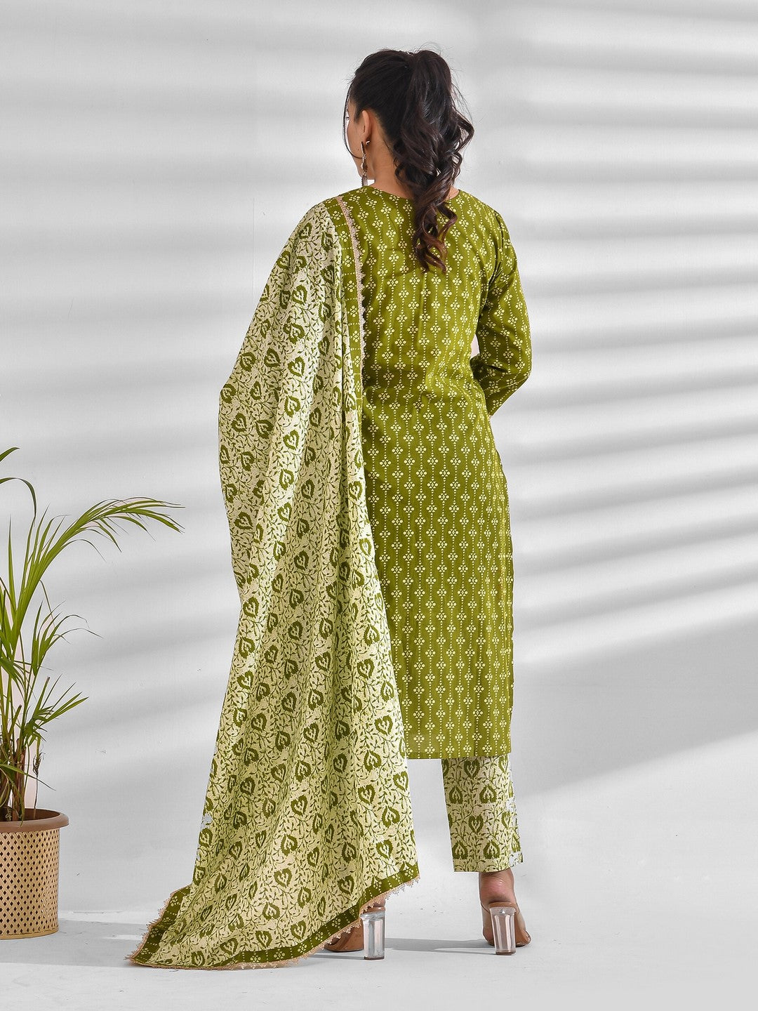 Printed Pure Cotton 3/4 Sleeve Kurta And Trouser Set With Dupatta - Image 2