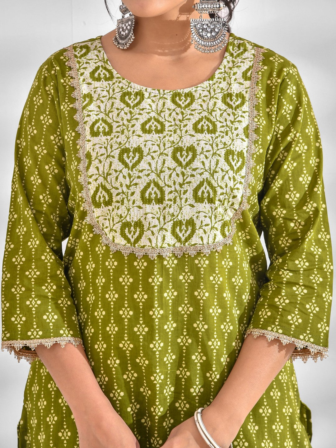Printed Pure Cotton 3/4 Sleeve Kurta And Trouser Set With Dupatta - Image 3