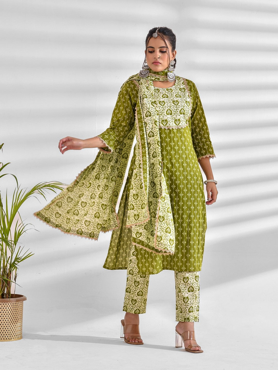 Printed Pure Cotton 3/4 Sleeve Kurta And Trouser Set With Dupatta - Image 5