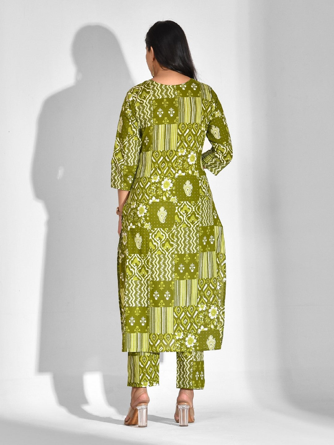 Printed Pure Cotton 3/4 Sleeve Kurta And Trouser Set - Image 2