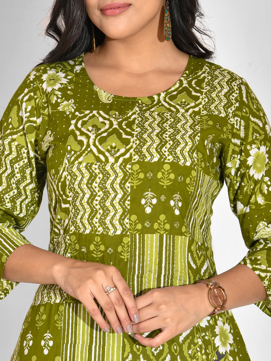 Printed Pure Cotton 3/4 Sleeve Kurta And Trouser Set - Image 4