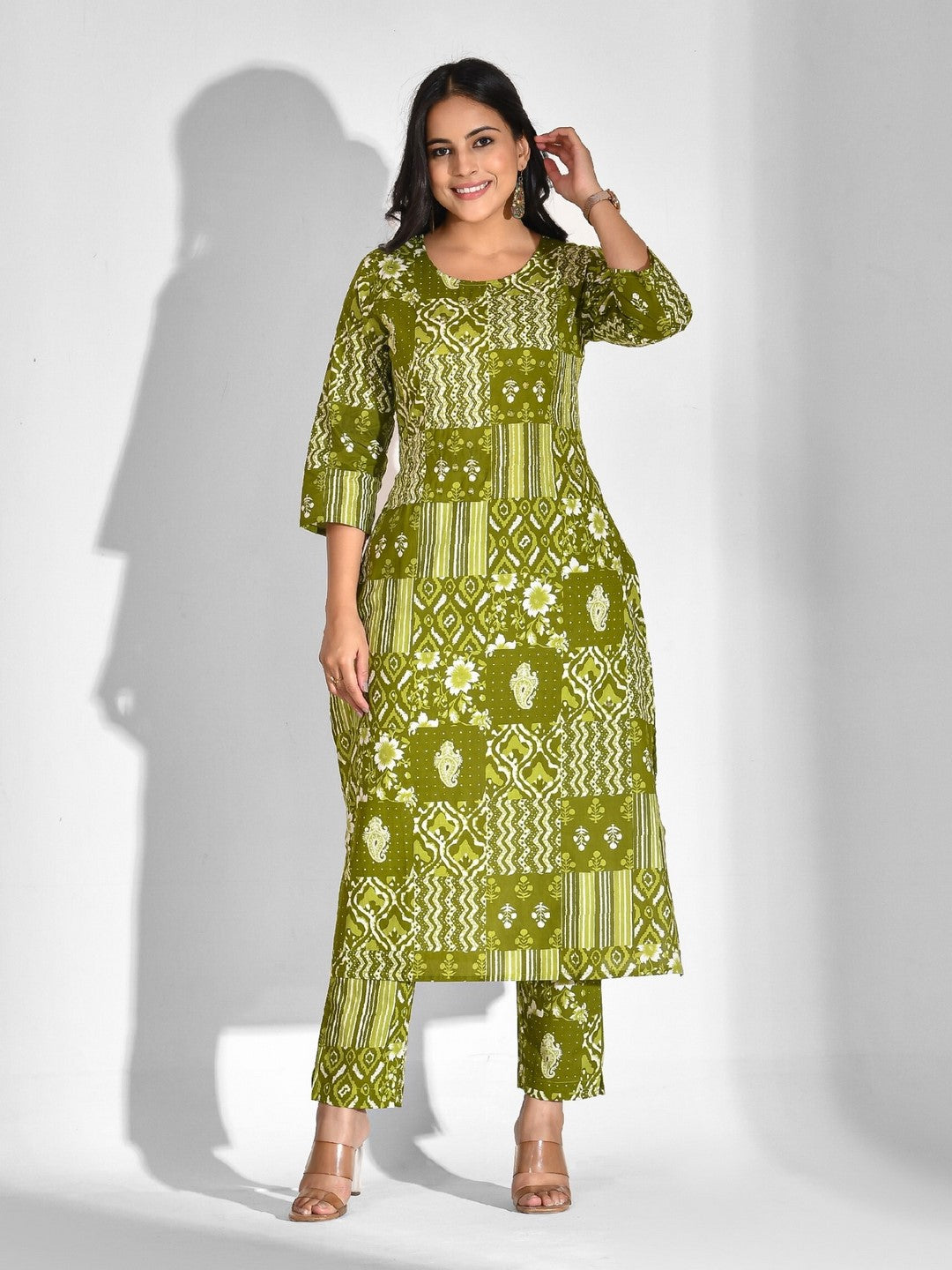 Printed Pure Cotton 3/4 Sleeve Kurta And Trouser Set - Image 5