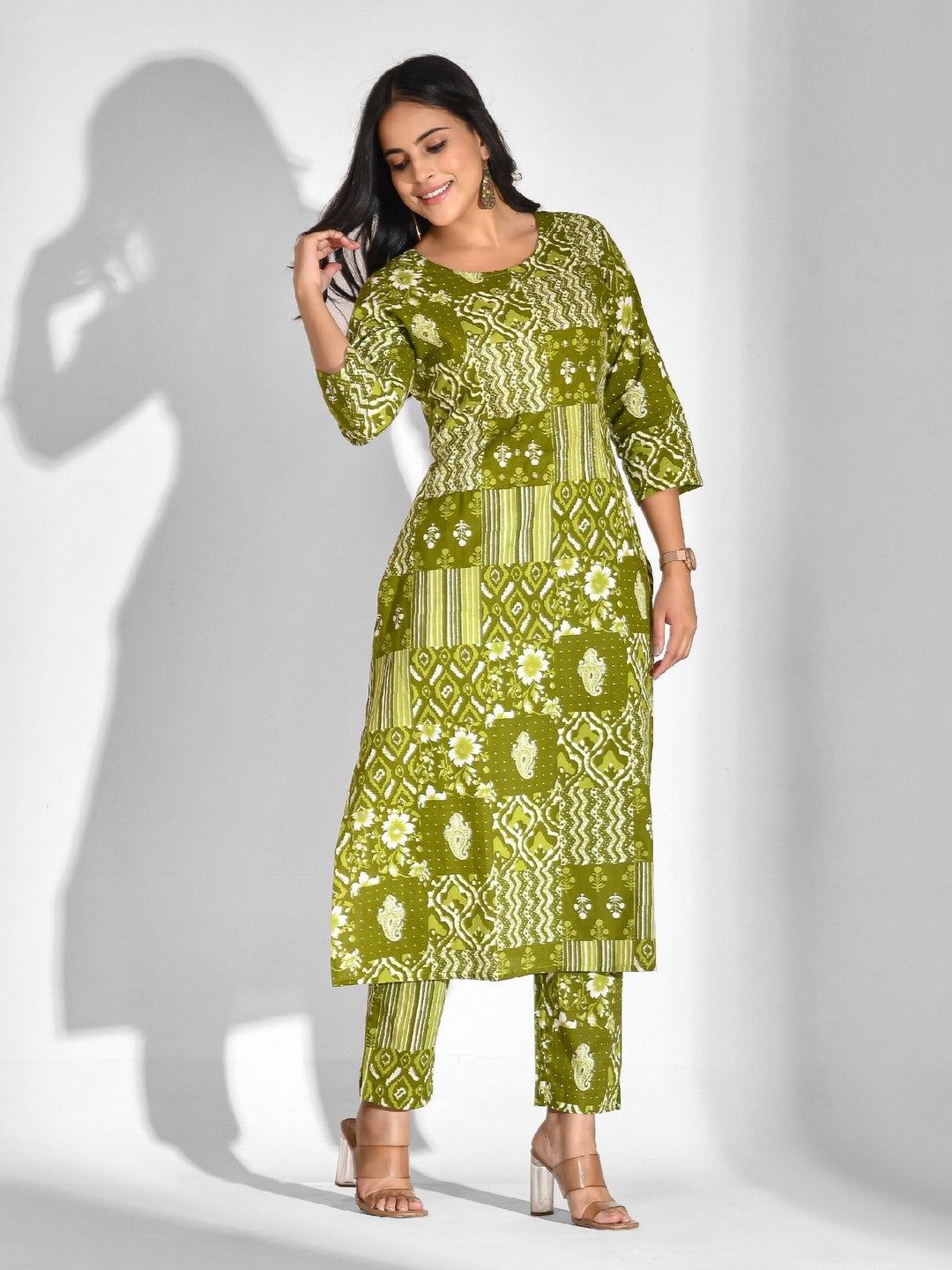 Printed Pure Cotton 3/4 Sleeve Kurta And Trouser Set - Image 6